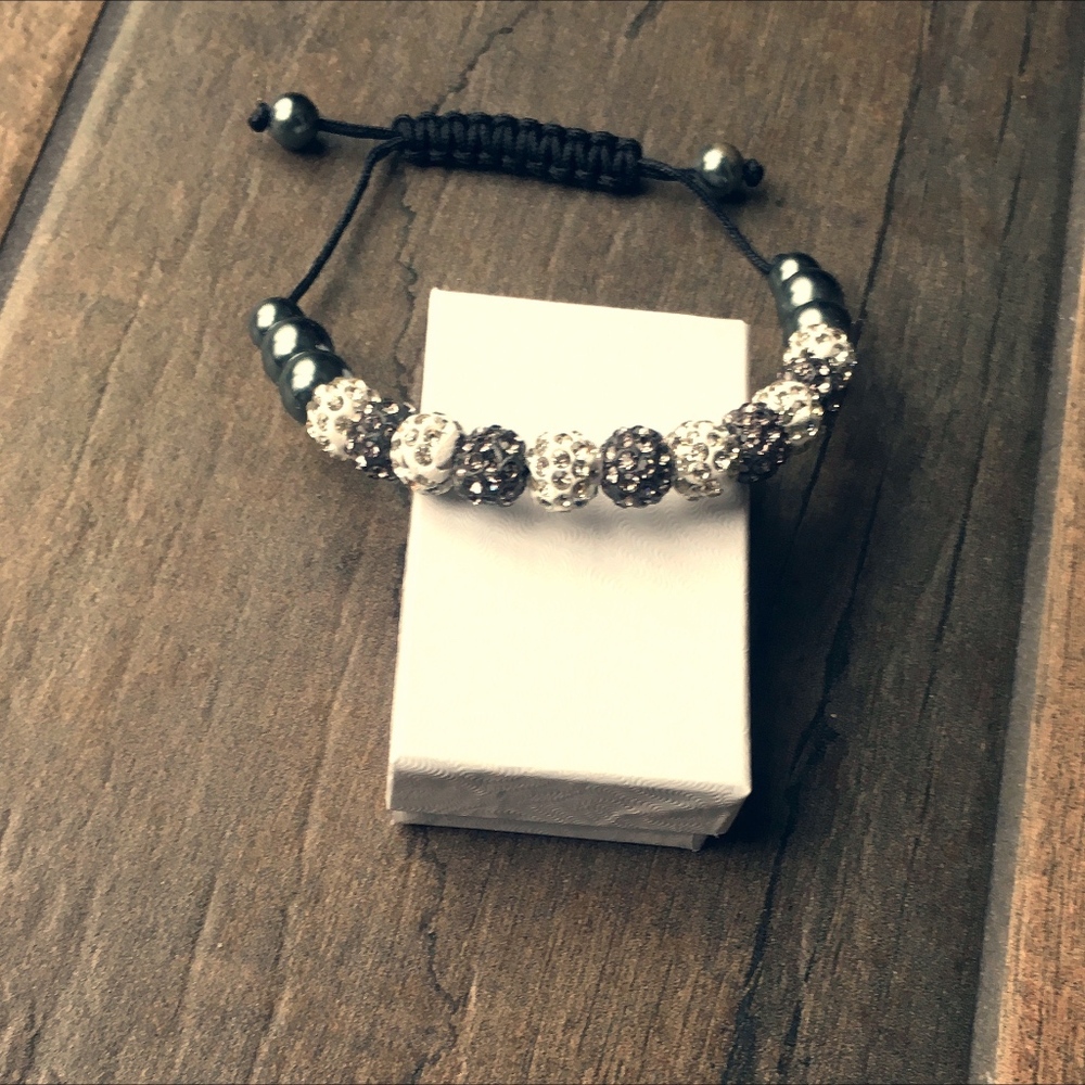 Shamballa White/Black Disco CZ Ball Bracelet